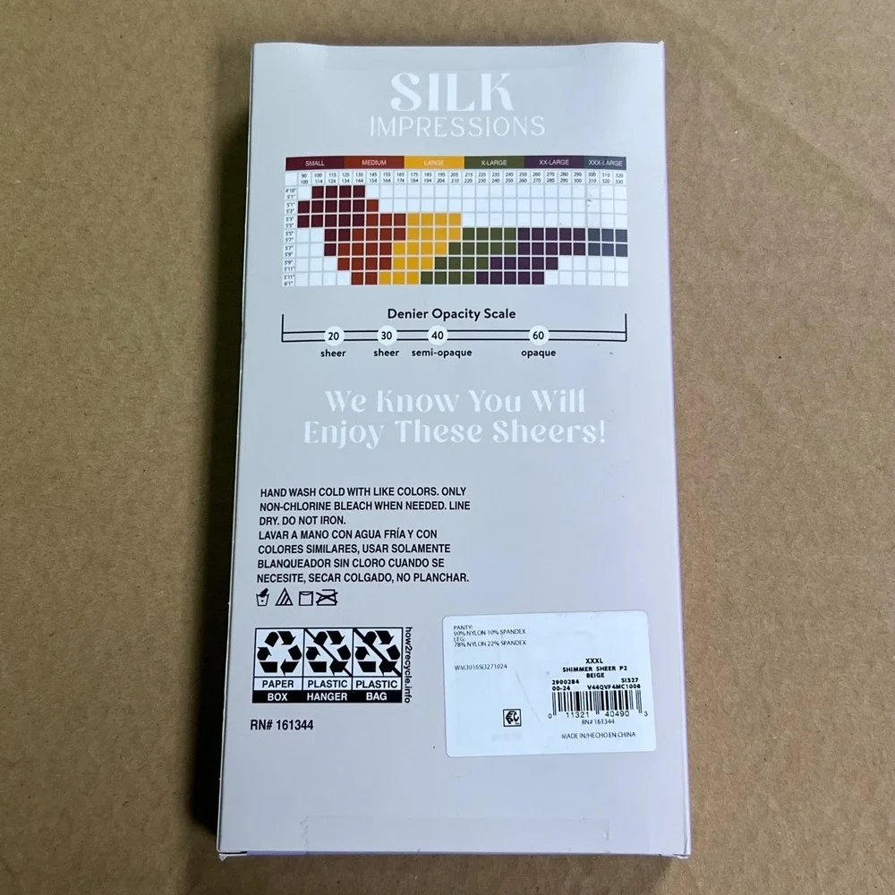 Silk Impressions XXXL Beige Sheer 3X Shimmer Pantyhose 2 Pair 20 Denier‎